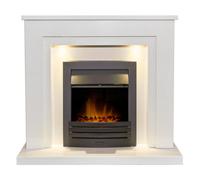 Acantha Dallas White Marble Fireplace With Downlights & Eclipse Electric Fire In Black, 42 Inch