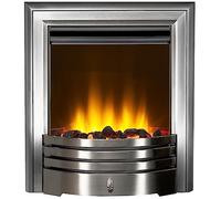Acantha Electric Inset Fire in Brushed Steel, Coal & Crystal Effect Fuel Bed, LED Flame Effect, Remote Control with 7-Day Timer, 1kW & 2kW Heat Settings, Thermostat, Plug & Play Electric Fireplace