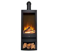 Acantha Horizon Electric Stove With Log Storage & Angled Stove Pipe In Black