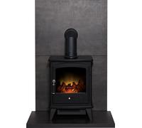 Acantha Fires & Fireplaces Acantha Tile & Hearth Set in Bronze Venetian Plaster Effect with Aviemore Stove & Angled Pipe in Black Acantha Fires & Fireplaces Black