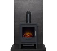 Acantha Fires & Fireplaces Acantha Tile & Hearth Set in Bronze Venetian Plaster Effect with Bergen Stove & Angled Pipe in Black Acantha Fires & Fireplaces Black