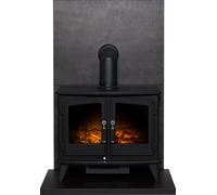Acantha Fires & Fireplaces Acantha Tile & Hearth Set in Bronze Venetian Plaster Effect with Woodhouse Stove & Angled Pipe in Black Acantha Fires & Fireplaces Black