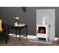 Acantha Fires & Fireplaces Acantha Tile & Hearth Set in Concrete Effect with Aviemore Stove & Angled Pipe in White Acantha Fires & Fireplaces White