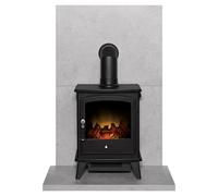 Acantha Fires & Fireplaces Acantha Tile & Hearth Set in Concrete Effect with Aviemore Stove & Angled Pipe in Black Acantha Fires & Fireplaces Black