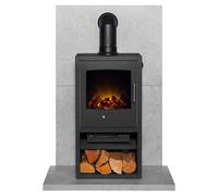 Acantha Fires & Fireplaces Acantha Tile & Hearth Set in Concrete Effect with Bergen XL Stove & Angled Pipe in Grey Acantha Fires & Fireplaces Grey