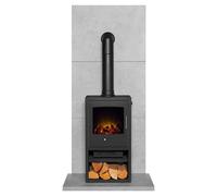 Acantha Fires & Fireplaces Acantha Tile & Hearth Set in Concrete Effect with Bergen XL Stove & Tall Angled Pipe in Grey Acantha Fires & Fireplaces Grey
