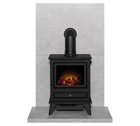 Acantha Fires & Fireplaces Acantha Tile & Hearth Set in Concrete Effect with Hudson Stove & Angled Pipe in Black Acantha Fires & Fireplaces Black