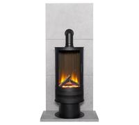 Acantha Fires & Fireplaces Acantha Tile & Hearth Set in Concrete Effect with Orbit Cylinder Stove & Angled Pipe in Black Acantha Fires & Fireplaces Black
