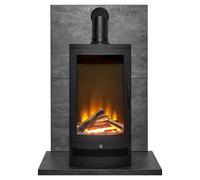 Acantha Fires & Fireplaces Acantha Tile & Hearth Set in Slate Effect with Horizon Stove & Angled Pipe in Black Acantha Fires & Fireplaces Black