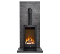 Acantha Fires & Fireplaces Acantha Tile & Hearth Set in Slate Effect with Horizon Stove & Tall Angled Pipe in Black Acantha Fires & Fireplaces Black