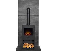 Acantha Fires & Fireplaces Acantha Tile & Hearth Set in Slate Venetian Plaster Effect with Bergen XL Stove & Tall Angled Pipe in Grey Acantha Fires & Fireplaces Grey