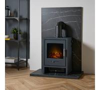 Acantha Fires & Fireplaces Tile & Hearth Set Black Marble Effect with Bergen Stove & Angled Pipe Acantha Fires & Fireplaces Black