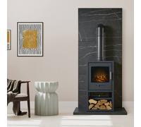 Acantha Fires & Fireplaces Tile Hearth Set Black Marble Effect with Bergen XL & Tall Angled Pipe Acantha Fires & Fireplaces Black