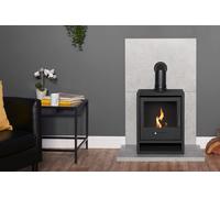 Acantha Fires & Fireplaces Tile & Hearth Set in Concrete Effect with OKO S1 Stove & Angled Pipe in Black Acantha Fires & Fireplaces Black