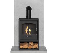 Acantha Fires & Fireplaces Tile & Hearth Set in Concrete Effect with OKO S2 Stove & Angled Pipe in Black Acantha Fires & Fireplaces Black