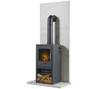 Acantha Fires & Fireplaces Tile Hearth Set White Marble Effect with Bergen XL Stove & Tall Pipe Acantha Fires & Fireplaces White