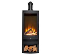 Acantha Horizon Electric Stove with Log Storage & Angled Stove Pipe in Black