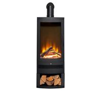 Acantha Horizon Electric Stove With Log Storage & Angled Stove Pipe In Black