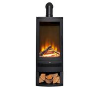 Acantha Horizon Electric Stove with Log Storage & Angled Stove Pipe in Black