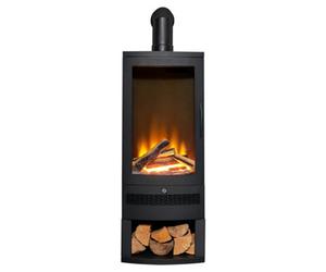 Acantha Horizon Electric Stove With Log Storage & Angled Stove Pipe In Black