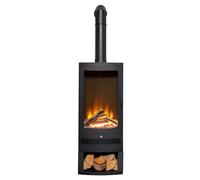 Acantha Horizon Electric Stove with Log Storage & Tall Angled Stove Pipe in Black
