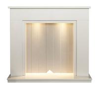 Acantha Larissa White & Grey Marble Stove Fireplace With Downlights, 48 Inch