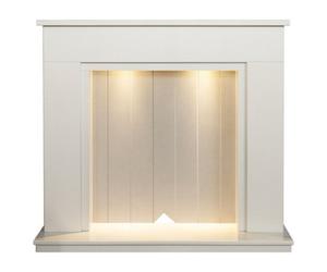 Acantha Larissa White & Grey Marble Stove Fireplace With Downlights, 48 Inch