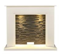 Acantha Miramar White Marble Stove Fireplace With Downlights, 54 Inch