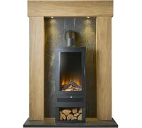 Acantha Olympus in Oak & Lava Stone with Horizon Electric Stove, Log Store & Angled Pipe