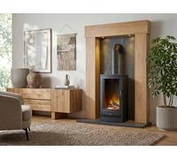 Acantha Olympus in Oak & Lava Stone with Horizon Electric Stove with Tall Angled Pipe
