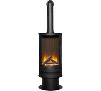 Acantha Orbit Cylinder Electric Metal Stove in Black with Tall Angled Stove Pipe