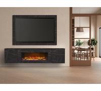 Acantha Orion Electric Floating Media Wall Suite With Tv Backboard In Carrara Black Marble Effect, 91 Inch