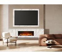 Acantha Orion Electric Floating Media Wall Suite With Tv Backboard In Carrara White Marble Effect, 91 Inch