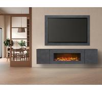 Acantha Orion Electric Floating Media Wall Suite With Tv Backboard In Slate Effect, 91 Inch