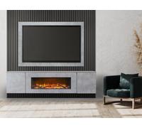Acantha Orion Xo Electric Floating Media Wall Suite In Concrete Effect With Tv Board & Charcoal Oak Wall Panels