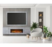 Acantha Orion Xo Electric Floating Media Wall Suite In Concrete Effect With Tv Board & Grey Oak Wall Panels