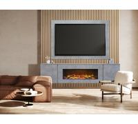 Acantha Orion Xo Electric Floating Media Wall Suite In Concrete Effect With Tv Board & Natural Oak Wall Panels