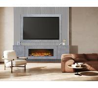 Acantha Orion Xo Electric Floating Media Wall Suite In Concrete Effect With Tv Board & White Oak Wall Panels