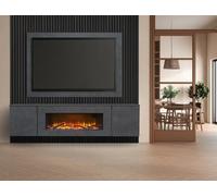 Acantha Orion Xo Electric Floating Media Wall Suite In Slate Effect With Tv Board & Black Oak Wall Panels