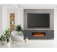 Acantha Orion XO Electric Floating Media Wall Suite in Slate Effect with TV Board & Grey Oak Wall Panels
