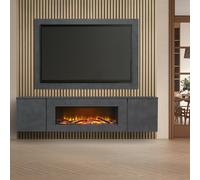 Acantha Orion XO Electric Floating Media Wall Suite in Slate Effect with TV Board & Natural Oak Wall Panels
