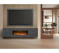 Acantha Orion Xo Electric Floating Media Wall Suite In Slate Effect With Tv Board & Natural Oak Wall Panels