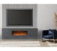 Acantha Orion Xo Electric Floating Media Wall Suite In Slate Effect With Tv Board & White Oak Wall Panels