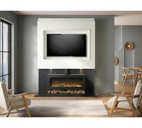 Acantha Pre-Built Black Marble Effect Media Wall 3 With Vision Electric Media Stove & Log Store In Black