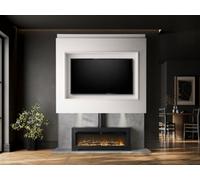 Acantha Pre-Built Concrete Effect Media Wall 3 With Vision Electric Media Stove In Black