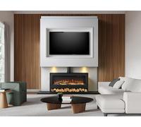 Acantha Pre-Built Slatted Media Wall 3 with Vision Electric Media Stove & Log Store in Black
