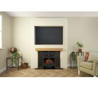 Acantha Pre-Built Stove Media Wall 2 with TV Recess & Woodhouse Electric Stove in Black Acantha Fires & Fireplaces White One Size