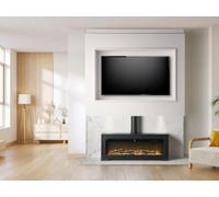 Acantha Pre-Built White Marble Effect Media Wall 3 With Vision Electric Media Stove In Black