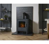 Acantha Tile & Hearth Set In Black Marble Effect With Bergen Stove & Angled Pipe