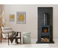 Acantha Tile & Hearth Set In Black Marble Effect With Bergen Xl Stove & Tall Angled Pipe